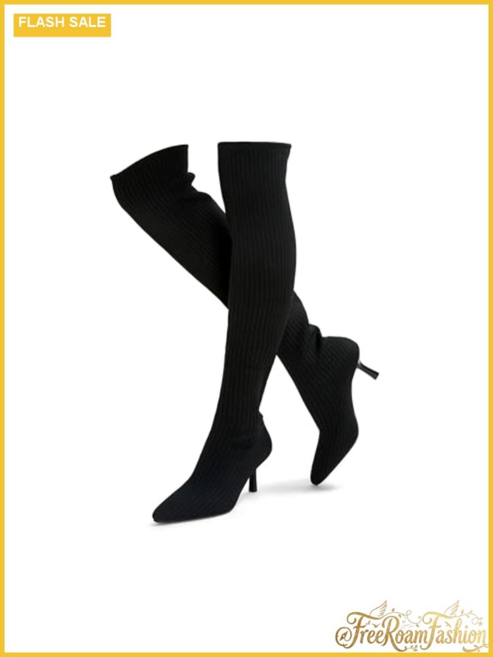 Women's Over The Knee Knit Boots Pointed Toe Stiletto Heel Thigh High